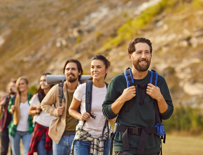 Hikers walking a trail